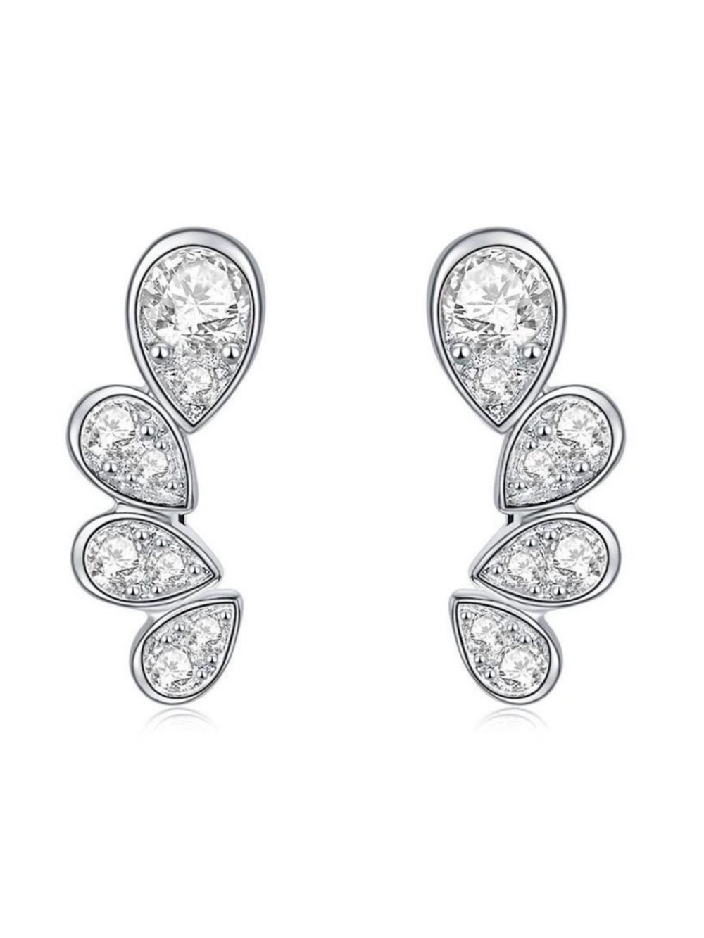 NEW Minimalist Pave Cubic Zirconia Ear Crawlers, S925 Silver Teardrop Climber Ea